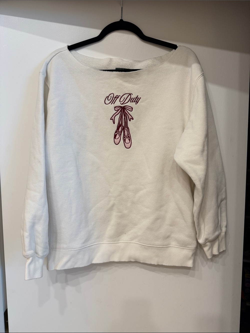 wild fable ballerina 🩰 White Crewneck Sweatshirt with Maroon Ballet Shoe Graphic